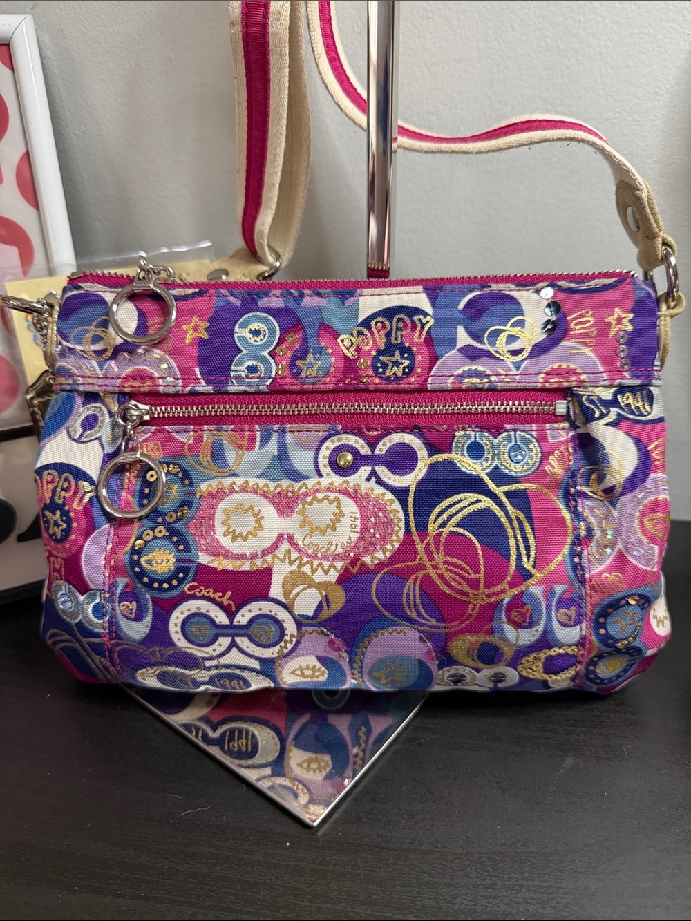Coach Purple & Pink Poppy Print Crossbody Bag